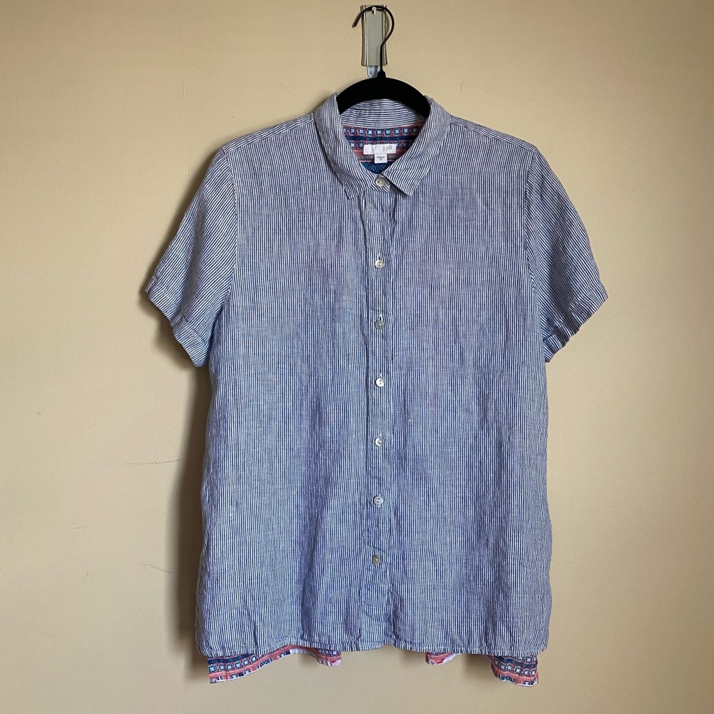 J Jill Linen Linen blend Striped Floral Back Button Top Linen cotton Size Medium - Picture 2 of 14